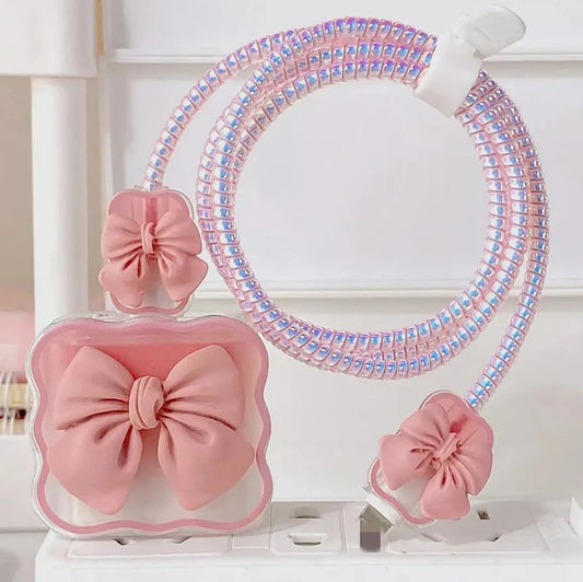 Blush Pink Ribbon 3D Case Set - Apple 18W/20W Compatible